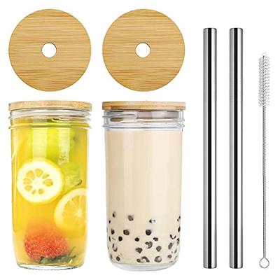 Moretoes 4pcs 24oz Glass Cups with Lids and Straws