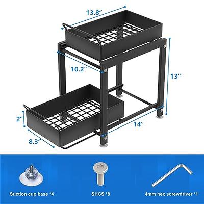 2 Pack Under Sink Organizers and Storage with Sliding Drawer, DUSASA Tier  Bathroom The Hooks Multi-Usage for Kitchen & Cabinet Black, Black