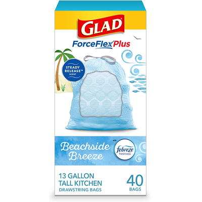 Glad ForceFlex Tall Kitchen Drawstring Trash Bags 13 Gallon White Trash Bag  Mediterranean Lavender scent with Febreze Freshness 110 Count - Office Depot