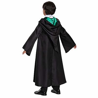 Harry Potter Slytherin Costume Black and Green Long Robe with Hood 