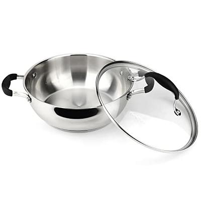 AVACRAFT 18/10 Stainless Steel Frying Pan with Lid and Side Spouts (Fi