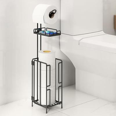 Free Standing Toilet Paper Holder Stand, Bathroom Toilet Tissue Paper Roll  Storage Holder with Shelf and Reserve for Bathroom Storage Holds Wipe,  Mobile Phone, Mega Rolls, Black