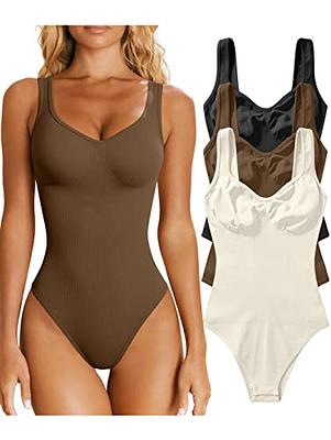 OQQ Women's 3 Piece Bodysuits Sexy Ribbed Sleeveless Shapewear Tank Tops  Bodysuits Black Coffee Beige - Yahoo Shopping