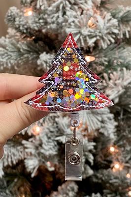 Christmas Tree Badge Reel - Plaid Retractable Gifts For Her A