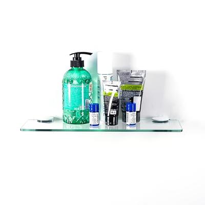 Bathroom Wall Mounted Clear Glass Shelf With Chrome Supports