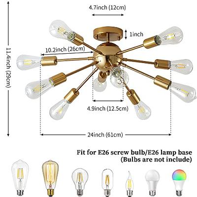 Q&S 6-Lights Semi Flush Mount Mid-Century Gold Metal Ceiling Light Modern  Chandelier Modern Sputnik Chandeliers for Kitchen Farmhouse Bedroom Kitchen