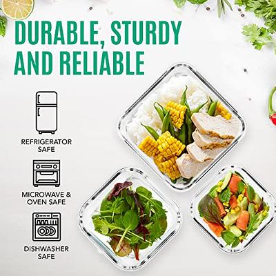 PrepNaturals 5 Pack Glass Food Storage Containers with Lids - Glass Meal  Prep Containers - Dishwasher Microwave Oven Freezer Safe (Multi-Compartment)