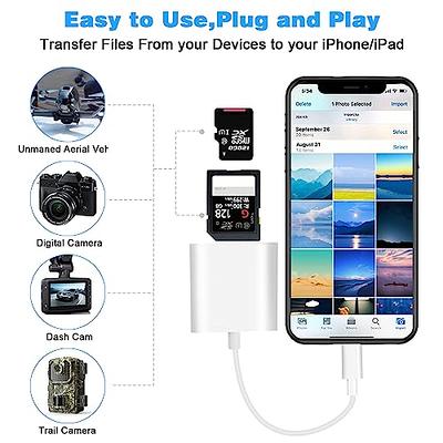 4 in 1 SD Card Reader for iPhone,SD TF Memory Card Reader Adapter,SD Card  Viewer, Quickly Transfer Photos Videos Plug and Play 