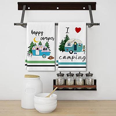 Camping Kitchen Towels Set of 4, Happy Camper Dish Towels Kitchen Hand  Towels Kit Printed with Funny Sayings for Campers, Camping Tent Pine Tree