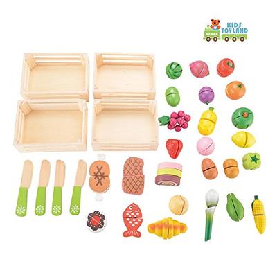 DIPALENT 43 PCs Wooden Cut Food Toys for Kids, Cutting Fruits and  Vegetables Set ,Wooden Play Food for Toddlers and Kids Ages 3+,Educational  Gift for