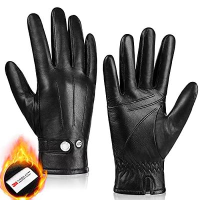 Hysafety Leather Ski Gloves Mens PU Thinsulate Great Grip For Warmness