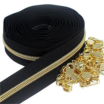 YaHoGa #5 Gold Metallic Nylon Coil Zippers by The Yard Bulk Black Tape 10  Yards with 25pcs Gold Sliders for DIY Sewing Tailor Craft Bag (Gold Black)  - Yahoo Shopping