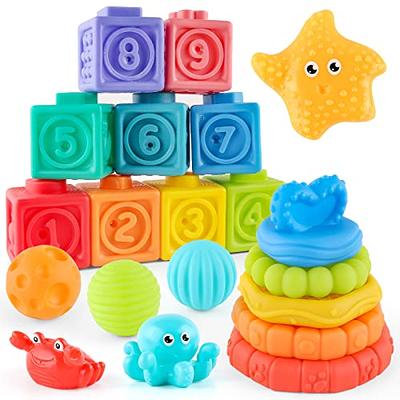 Baby toys 6 to 12 months, Montessori toys for 1 year old, Silicone Pull  String Teething Toys, Stacking Building Blocks Infant Toddler Toys 0-3,  Color