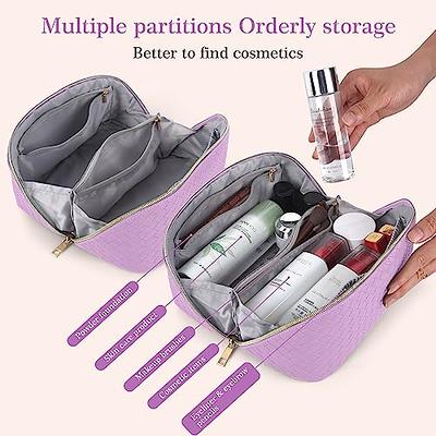 Travel Makeup Bag, Large Capacity Cosmetic Bag, Portable Makeup Bags for  Women, PU Leather Waterproof Checkered Makeup Bag with Dividers and Handle