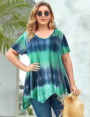 Girdtyd Womens Plus Size Tunic Tops To Wear With Leggings Casual Short  Sleeve Blouses Ruffle Summer Floral Fashion T Shirts XL at  Women's  Clothing store