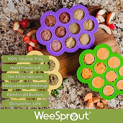 WeeSprout Silicone Baby Food Feeders + Freezer Tray for Batch Prep, Set of 2, Introduce New Foods Safely, Double As Silicone Teething Toys, Includes