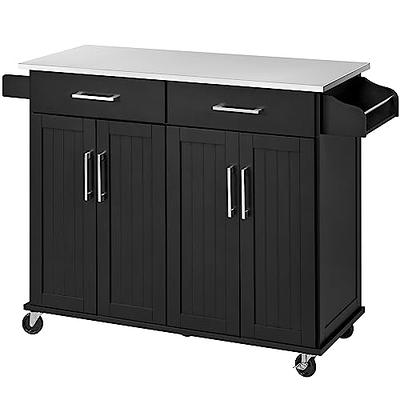 Kitchen Cart with Stainless Steel Top and Storage Cabinet, Kitchen