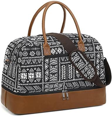 Weekender Bag for Women Canvas Overnight Large Travel Bag with Shoe  Compartment Carry on Luggage Sleeve Duffle Bag and Leather Shoulder Strap  Perfect