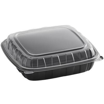 Choice 9 x 9 x 3 Microwaveable 3-Compartment Black / Clear Plastic  Hinged Container - 100/Case