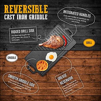 Cast Iron Griddle Plate 13 x 8 inch | Reversible Cast Iron Grill/Griddle  Pan | Double Sided Stove Top Griddle On Single Burner | Pre-Seasoned Small