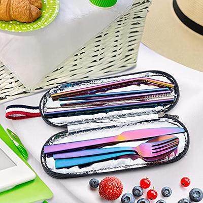 Travel Utensils, 8-Piece Reusable Utensils with Case, Travel Camping Cutlery  Set, Portable Stainless Steel Flatware Set Includes Knife, Fork, Spoon,  Chopsticks, Straws, Cleaning Brush, Rainbow