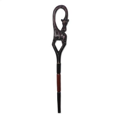 Zulu African Knob Kerrie Hand Carved Saligna Hard Wood Walking Stick o –