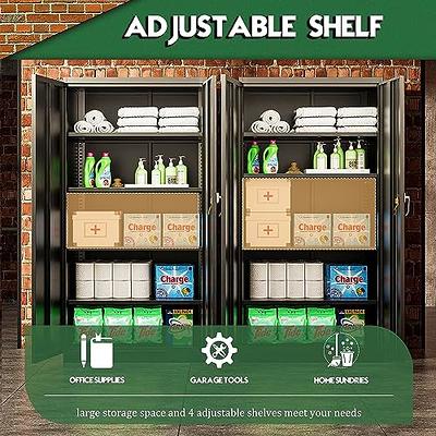 Tall Metal Garage Storage Cabinet, 72 Tool Storage Cabinet Utility Locker  with Wheels, Adjustable Shelves & Locking Doors- Pantry Cabinets for