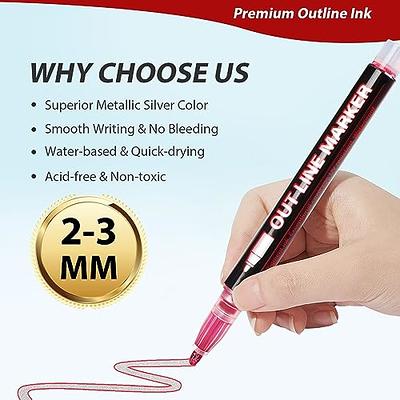 Outline Markers, Double Line Glitter Shimmer Markers Set of 8/12/24 Colors Self-outline Metallic Markers Pens for Card Making, Lettering, DIY Art