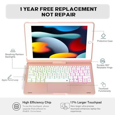 BABG iPad 9th Generation Case with Keyboard, 360° Rotatable Backlit  Keyboard with Pencil Holder for 10.2 inch iPad 9th Gen 2021/ 8th Gen 2020/  7th Gen