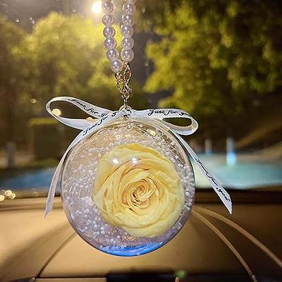 Car Mirror Hanging Accessories,Hand Knitted Rose Flower Car