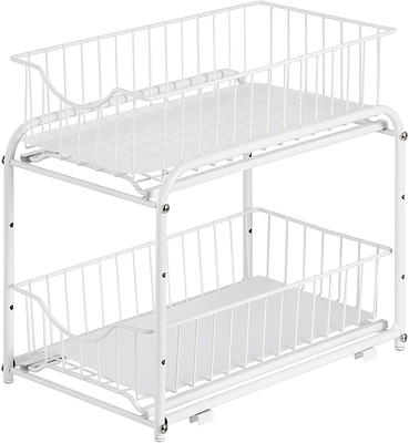 SimpleHouseware 2 Tier Sliding Cabinet Basket Organizer Drawer, Silver