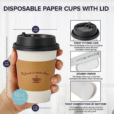 [100 Pack] 12 oz. White Paper Hot Cups, Coffee Cups