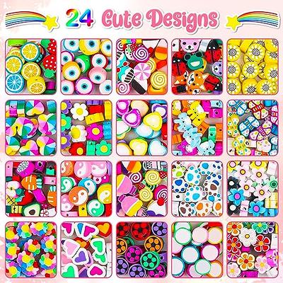  JMUQ 480 Pcs Polymer Clay Beads for Bracelet Making, 24 Styles  Cute Smiley Flower Fruit Heart Bracelet Clay Beads Charms, for Jewelry  Necklace Earring Making with Elastic String