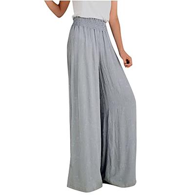 Lightweight Summer Pants Women Casual Cotton Linen Cropped Pants Elastic  Waist Drawstring Wide Leg Capris Trousers