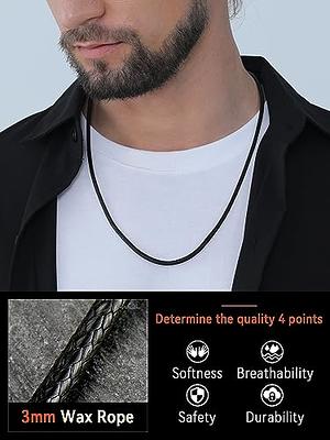 Black Leather Chain Necklace for Women Men Handmade Waxed Braid Rope  Stainless Steel Clasp Necklace Neck