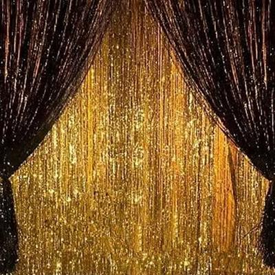  Black And Gold Party Streamers Decoration - Foil Fringe  Backdrop For New Years Eve  2024/Anniversary/Farewell/Cocktail/Prom/EID/Birthdays - 3.2ft X 8.2ft - 2  Packs