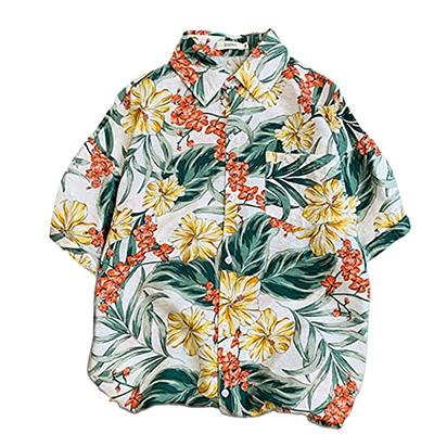 TUNEVUSE Mens Hawaiian Shirts and Shorts Set 2 Pieces Tropical Outfit Flower Print Button Down Beach Suit with Bucket Hats