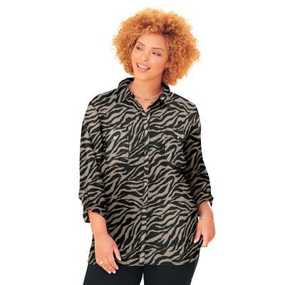 Plus Size Women's Liz&Me® Camp Shirt by Liz&Me in Chai Latte Zebra (Size  2X) - Yahoo Shopping