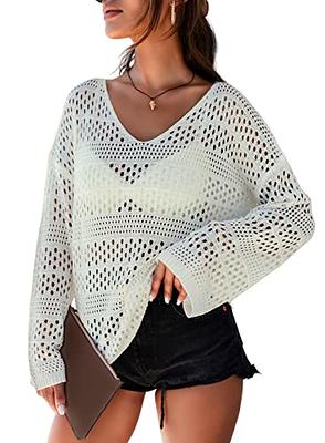 Dokotoo Womens Summer Crochet Hollow Out Blouse Casual Long Sleeve Beach Bikini  Swimsuit Mesh Cover Up Tops White XL - Yahoo Shopping