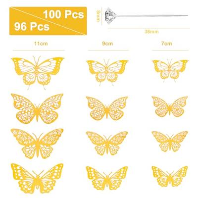 148 Pcs Bouquet Corsages Pins for Flower and 3D Gold Butterfly Wall Decor  Set Flower Diamond Pins Pearl Pin Heads Butterfly Decal Floral Arrangements