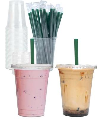 100 Sets 16 oz. Plastic CLEAR Cups with Flat Lids for Iced Coffee Bubble  Boba Tea Smoothie – Great for slush and smoothies cold drinks PLUS 1 REUSABLE  CUP SET – Decony