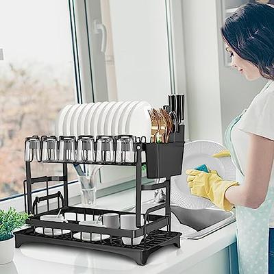 Makayla Dish Drying Rack - Rustproof, 2 Tier High Capacity and Solid  Design, Metal Kitchen Counter and Cutting Board Organizer, Drainboard,  Knife Cup Utensil Holder, Black - Yahoo Shopping