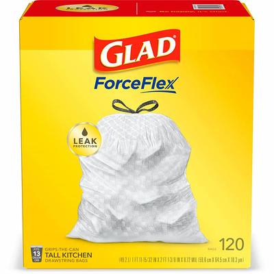 Glad Tall Kitchen Drawstring Bags, 13 Gallon, White - 100 count