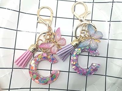 Keychains Accessories For Women Kids Cute Keychain Initial Letter Pink  Tassel Butterfly Car Key Chains