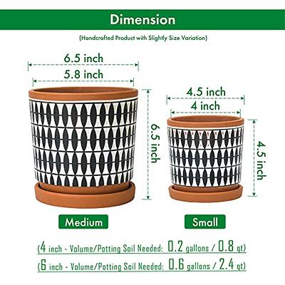 Set of 2 Terracotta Pots, 4 Inch and 6 Inch, Planter Pots for Plants with  Draina