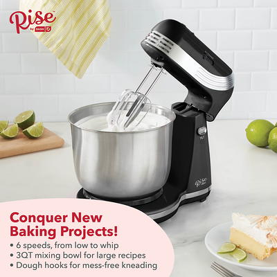 Rise By Dash Compact Hand Mixer Electric for Whipping + Mixing with Cord  Storage, 5 Speed - Black 