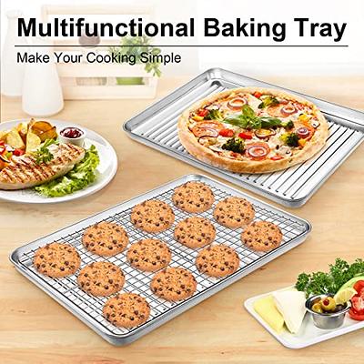 Baking Sheet with Rack Set, E-far Stainless Steel Baking Pans Tray Cookie  Sheet with Cooling Rack, 16 x 12 x 1 inch, Non Toxic 