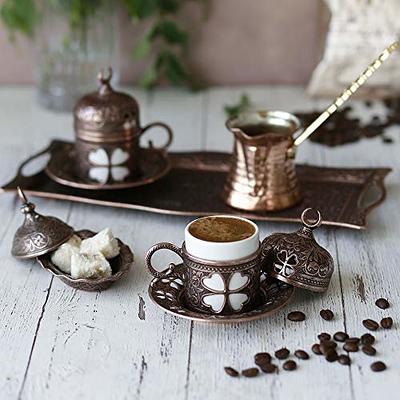  Turkish Copper Coffee Set for 2, Arabic Greek Coffee