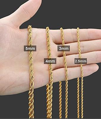 18K Real Gold Plated Rope Chain, 4mm Twist Chain Necklace for Men Women 24 inch, Adult Unisex, Size: One Size
