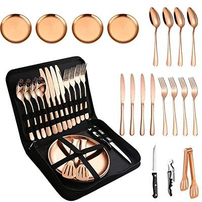 4 Pcs/Set Stainless Steel Cutlery Gold Plated Dinnerware Knife Fork Spoon  Kit